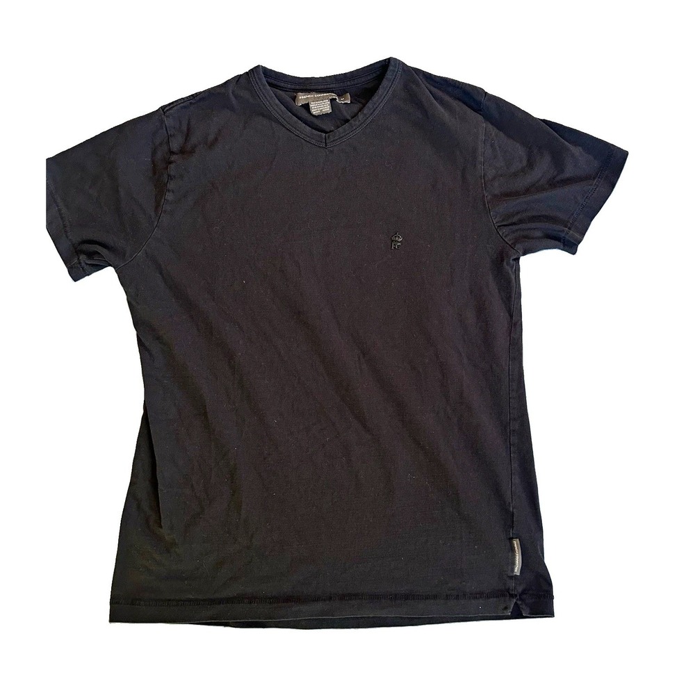 French Connection Men's Black V-Neck Cotton Jersey Logo T-Shirt Short Sleeve M